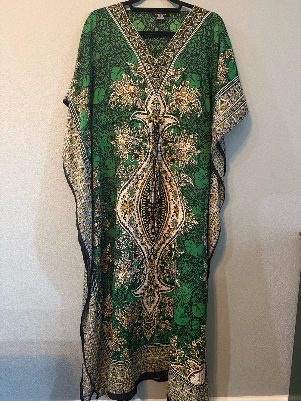 Ana & Rose Green Boho Paisley Maxi Kaftan One Size